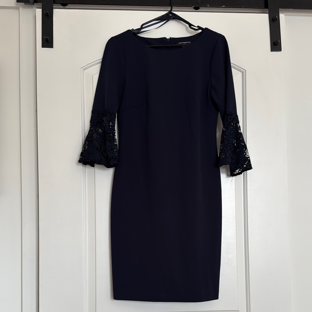 Navy Ruffled Sheath Dress